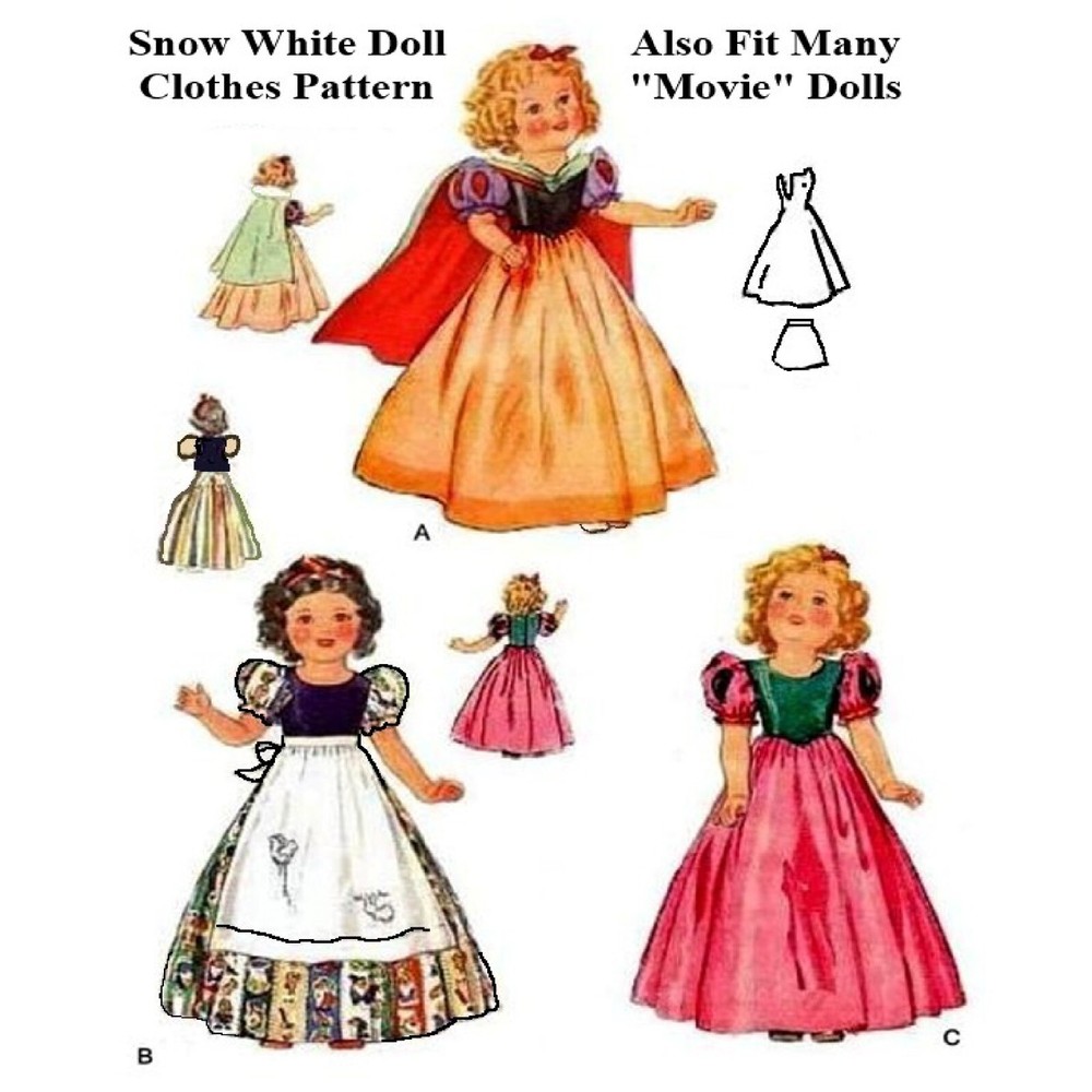 16" Doll Clothes Pattern, Snow White, Shirley Temple Sewing Pattern