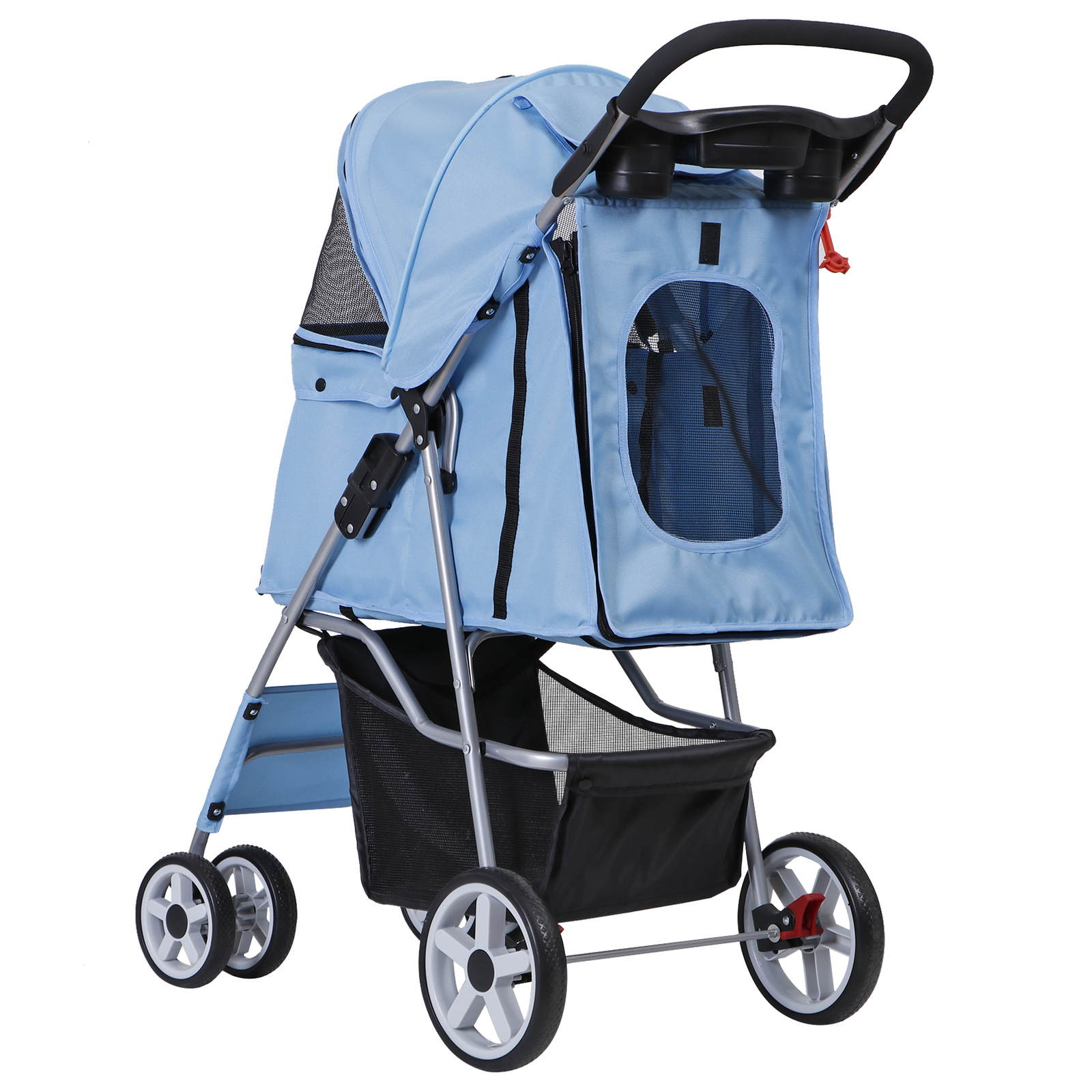 Dog Cat Stroller Travel Cart for Small Medium Pets Foldable with Cup Holder Blue