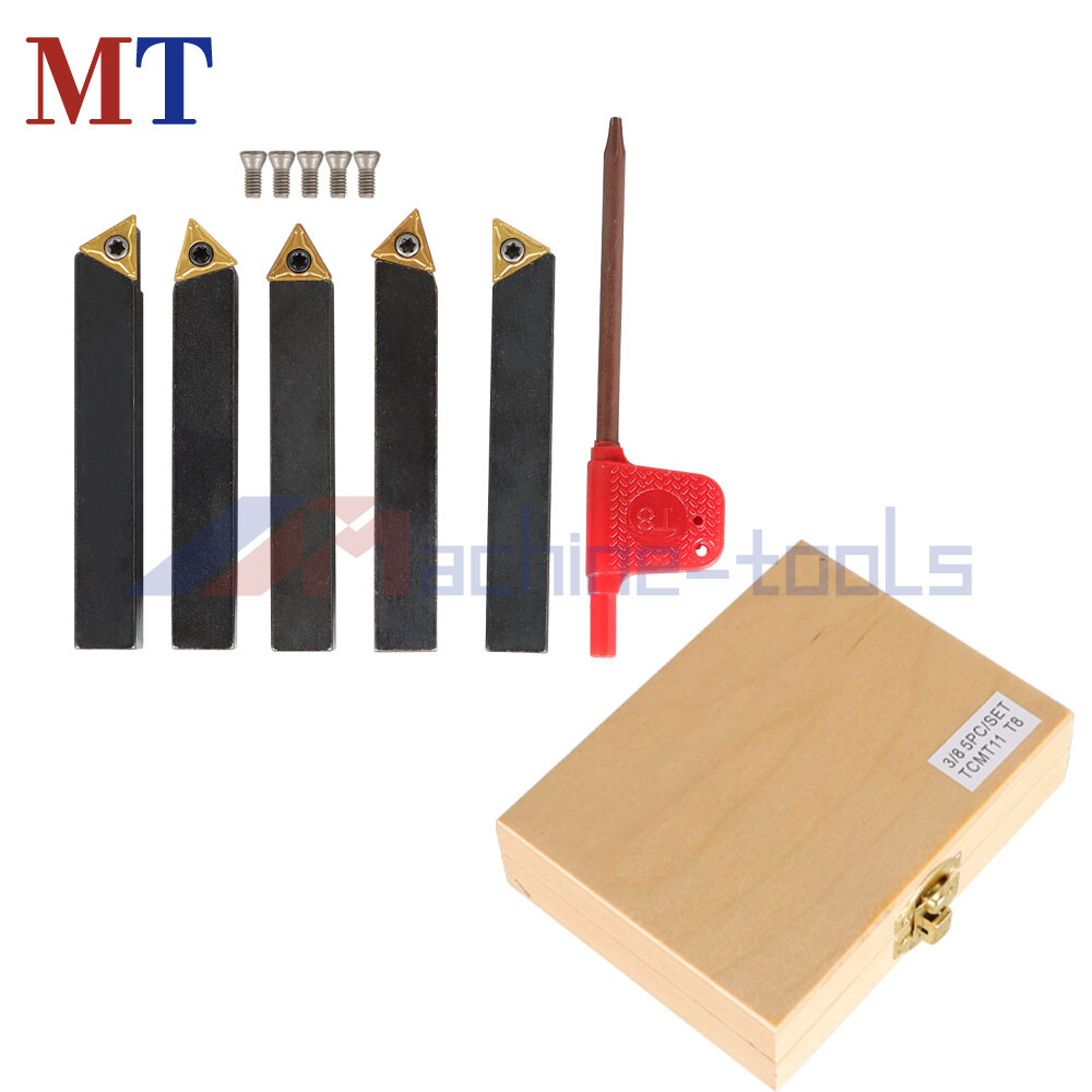 5 Pack 3/8" Lathe Indexable Carbide Insert + Turning Tooling Bit Holder Set