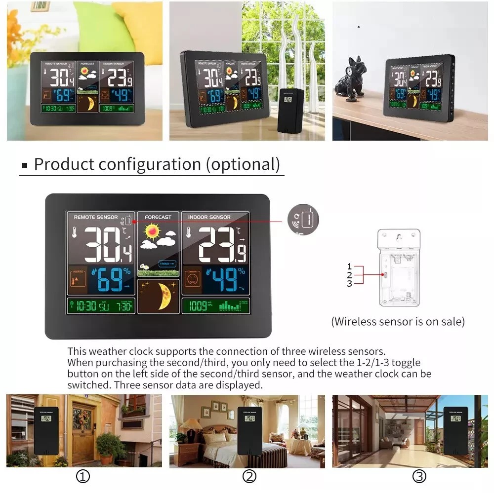 Digital LCD Weather Station Clock Indoor & Outdoor Calendar Thermometer
