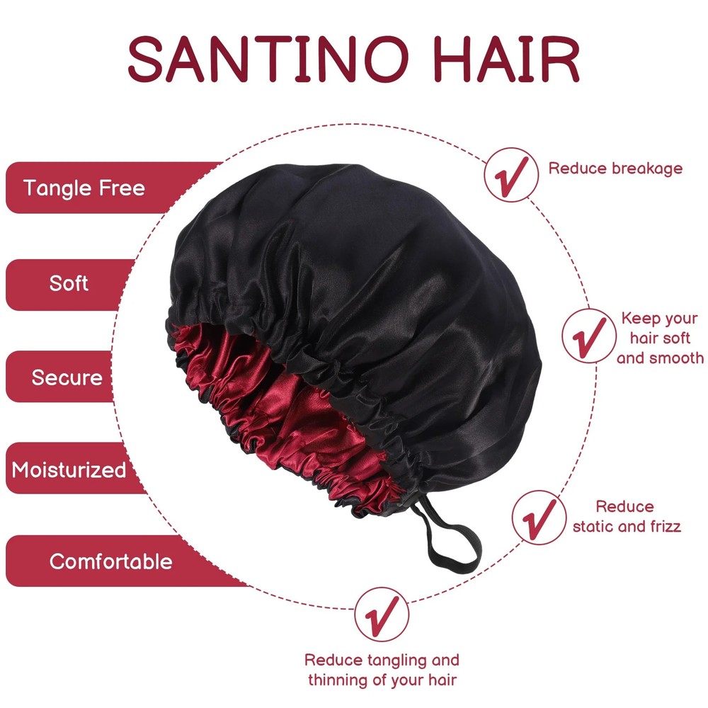 2 Pack Satin Bonnet Silk for Sleeping, Double Layer Adjustable S