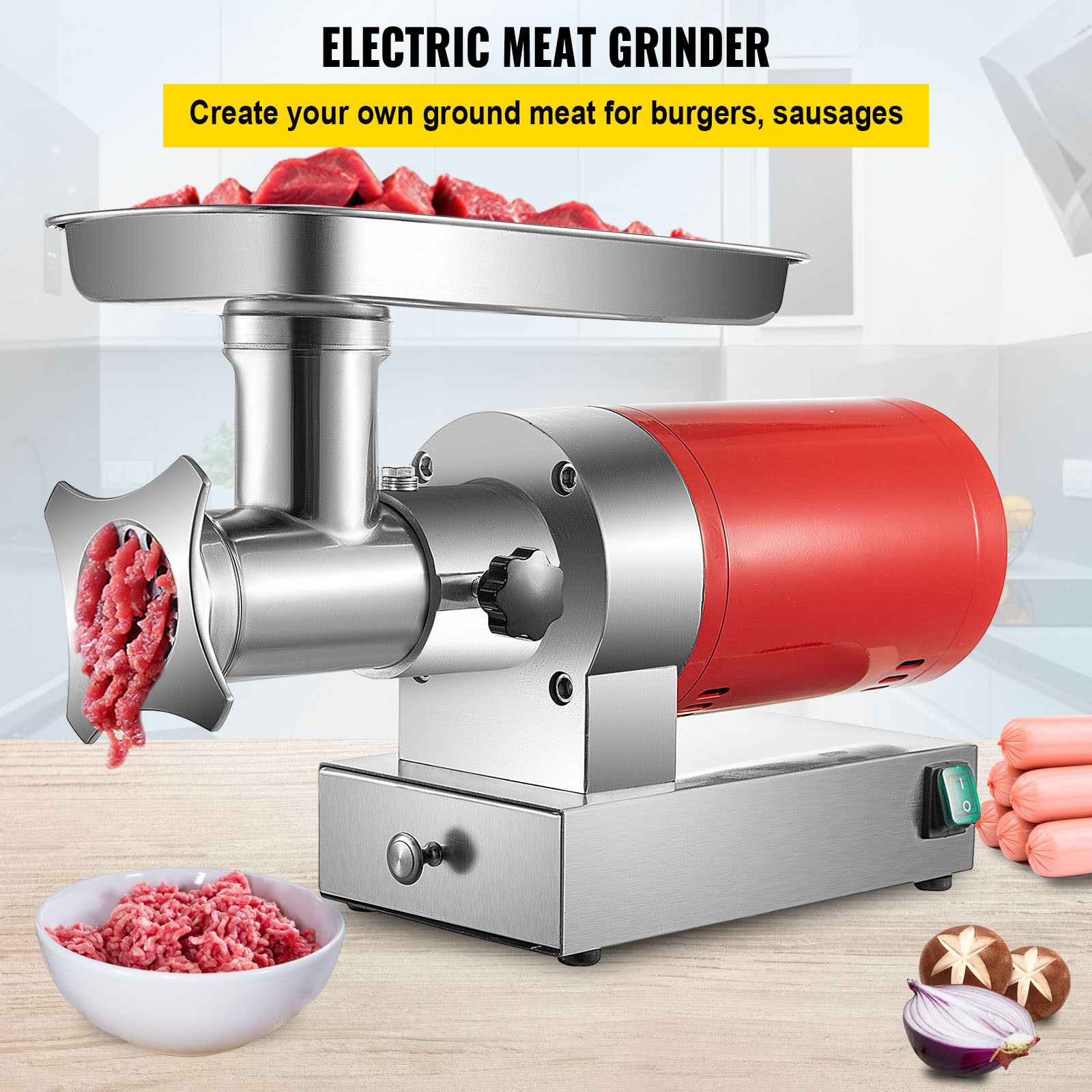 VEVOR Electric Meat Grinder Machine Electric Meat Mincer 661 Lbs/Hour 1100W Red