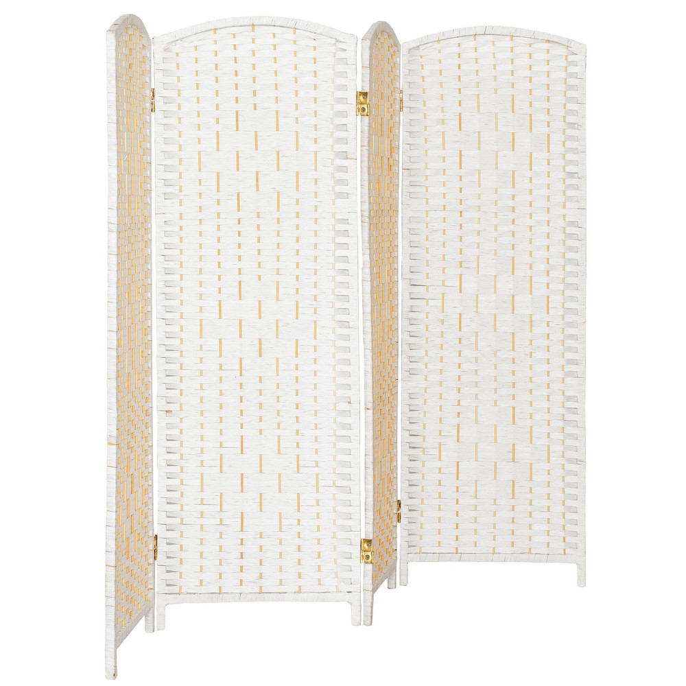 4 ft. Short Diamond Weave Fiber Folding Screen - White - 4 Panel