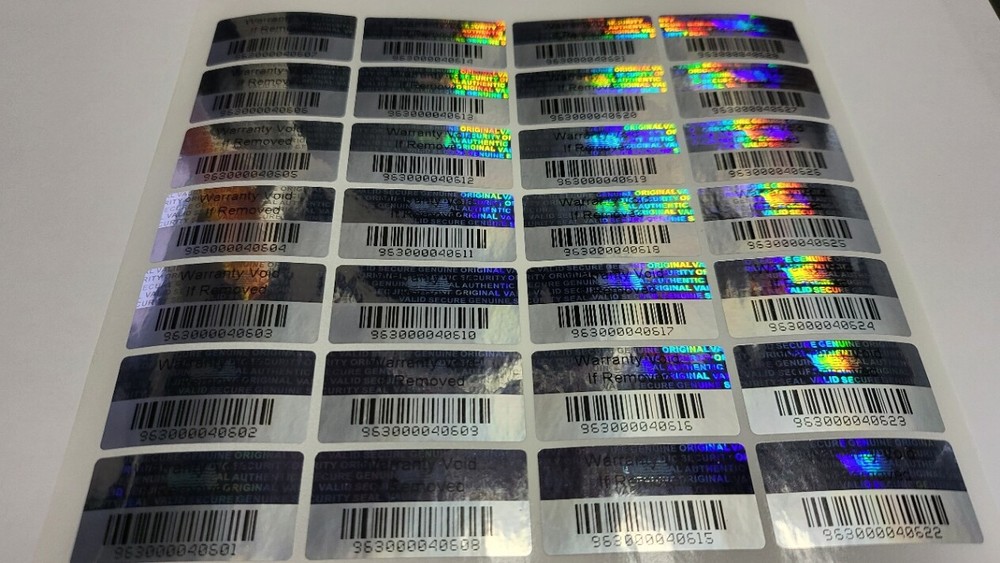 Scannable Barcode Serial Number TAMPER EVIDENT SECURITY VOID HOLOGRAM LABELS