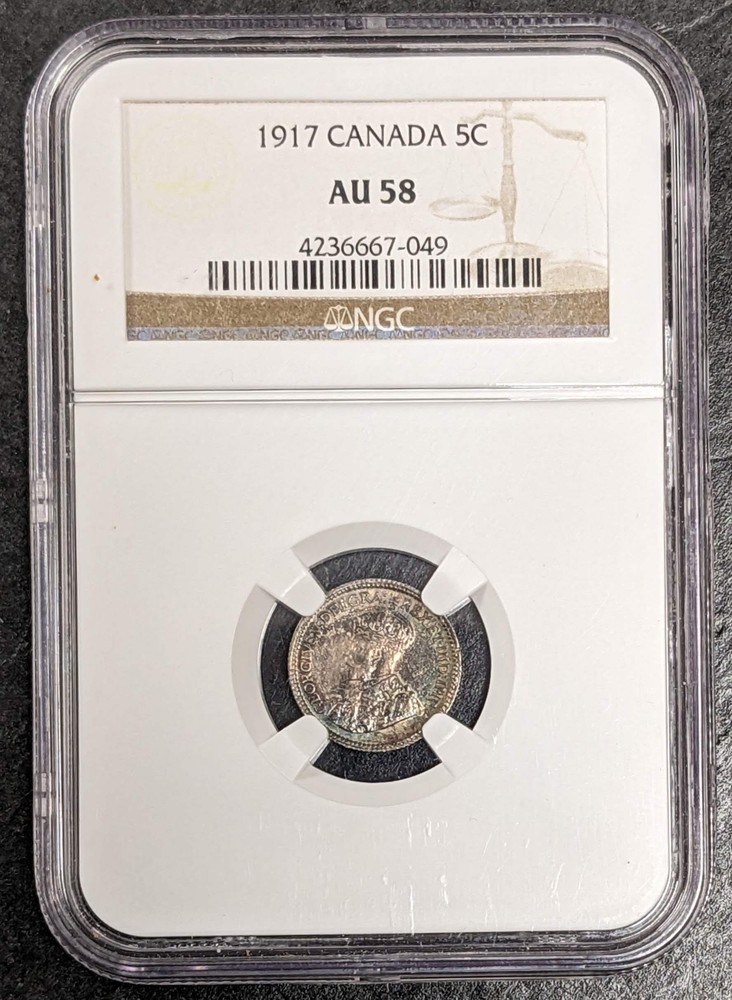 1917 Canada Silver George V 5 Cent NGC AU 58