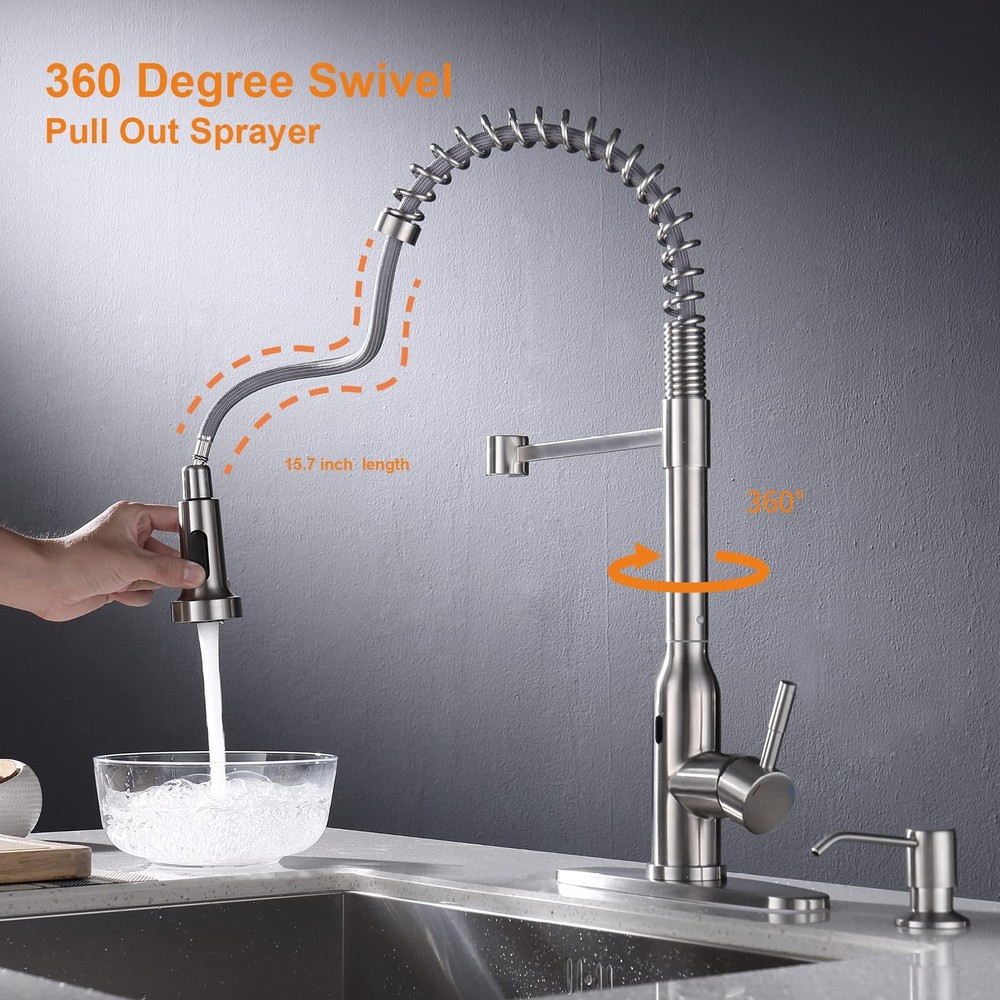 Touchless Kitchen Faucet,Smart Motion Sensor Hands Free Single Handle Spring ...
