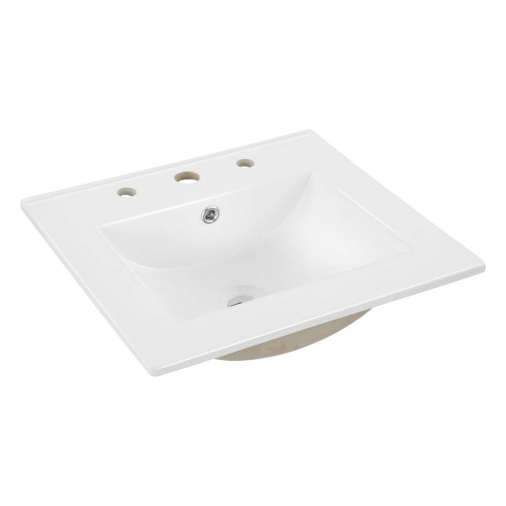 20 Inch White Ceramic Rectangular Sink Basin For Bathroom Vanity Classic Style