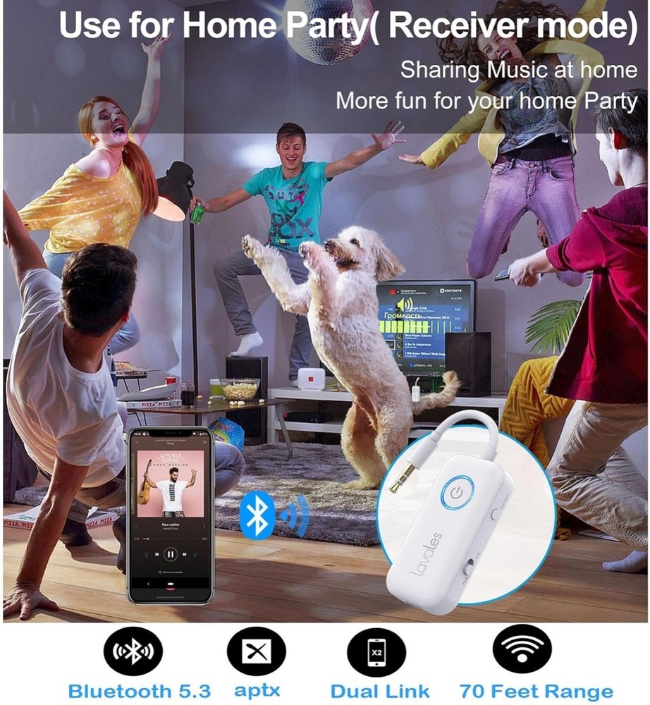 Lavales Wireless Bluetooth 5.3 Audio Transmitter Receiver Adapter.
