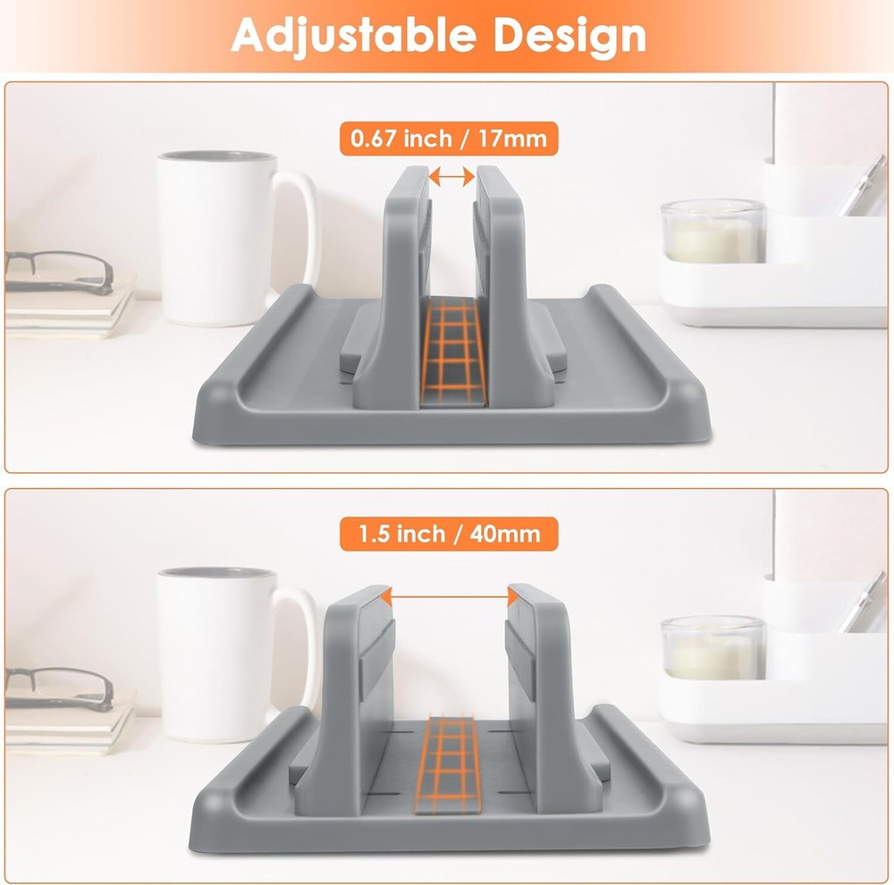 Vertical Laptop Stand, ABS Plastic, Adjustable Dock up to 15 inch Space Grey