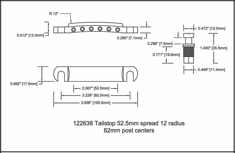 Tailstop with Posts 52.5mm Spread 82mm centers Chrome