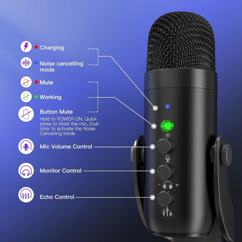 Podcast Microphone, Podcast Equipment Bundle for iPhone PC iPad Android, Dual Wi