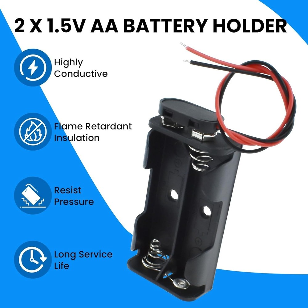 Durable 2X AA Battery Holder with I Type Snap Connector - 3 Volt Power Solution
