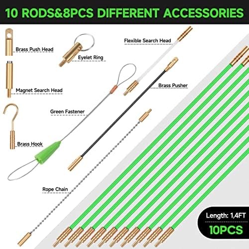 FTIHTRY 14FT Fiberglass Running Electrical Wire Glow Rods Pulling GREEN