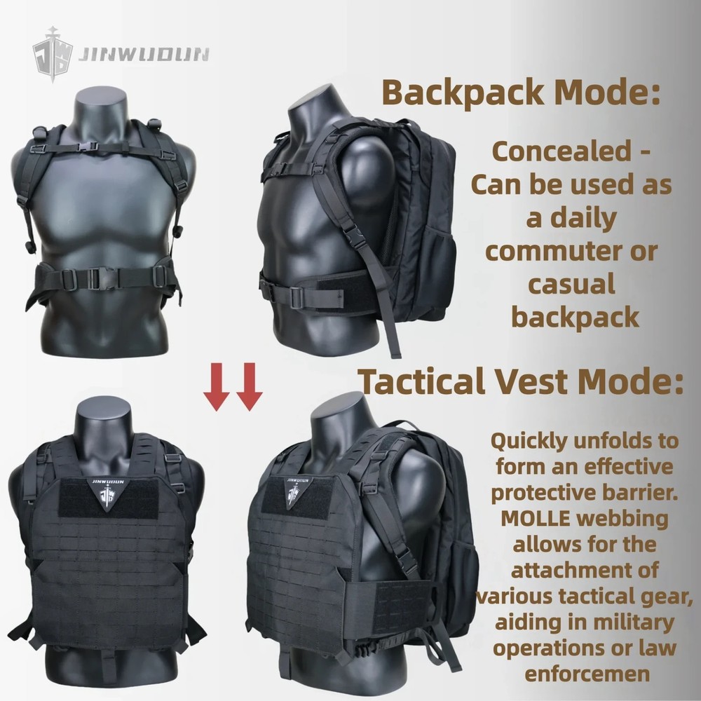 1000D Nylon Bulletproof Backpack Can Be Quickly Converted into Bulletproof Vest