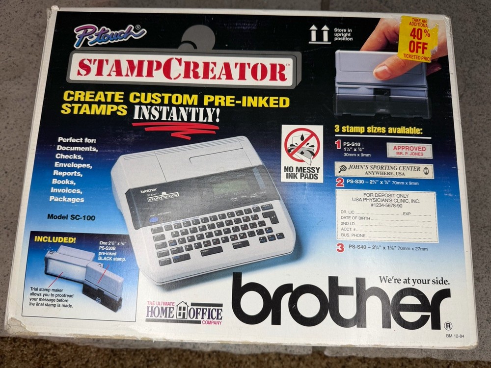 Brother StampCreator SC-100 Electronic Pre-Inked Stamp Maker Complete Box