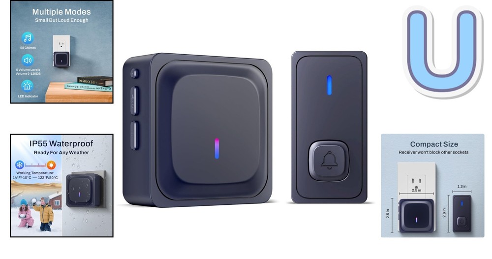 Waterproof Wireless Doorbell - 1000Ft Range, Adjustable Volume & Flash