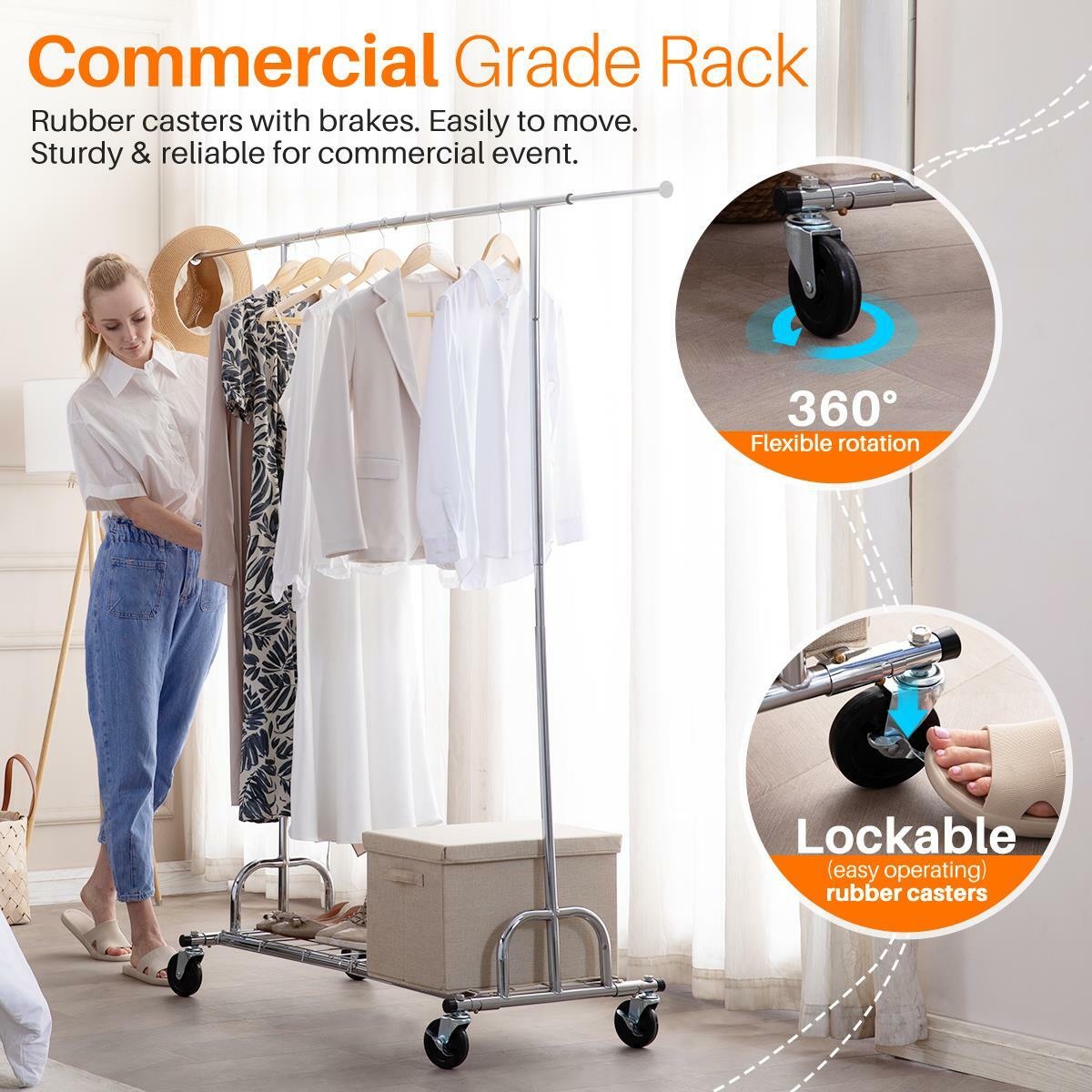 Heavy Duty Commercial Clothing Garment Rack Rolling Collapsible Chrome US