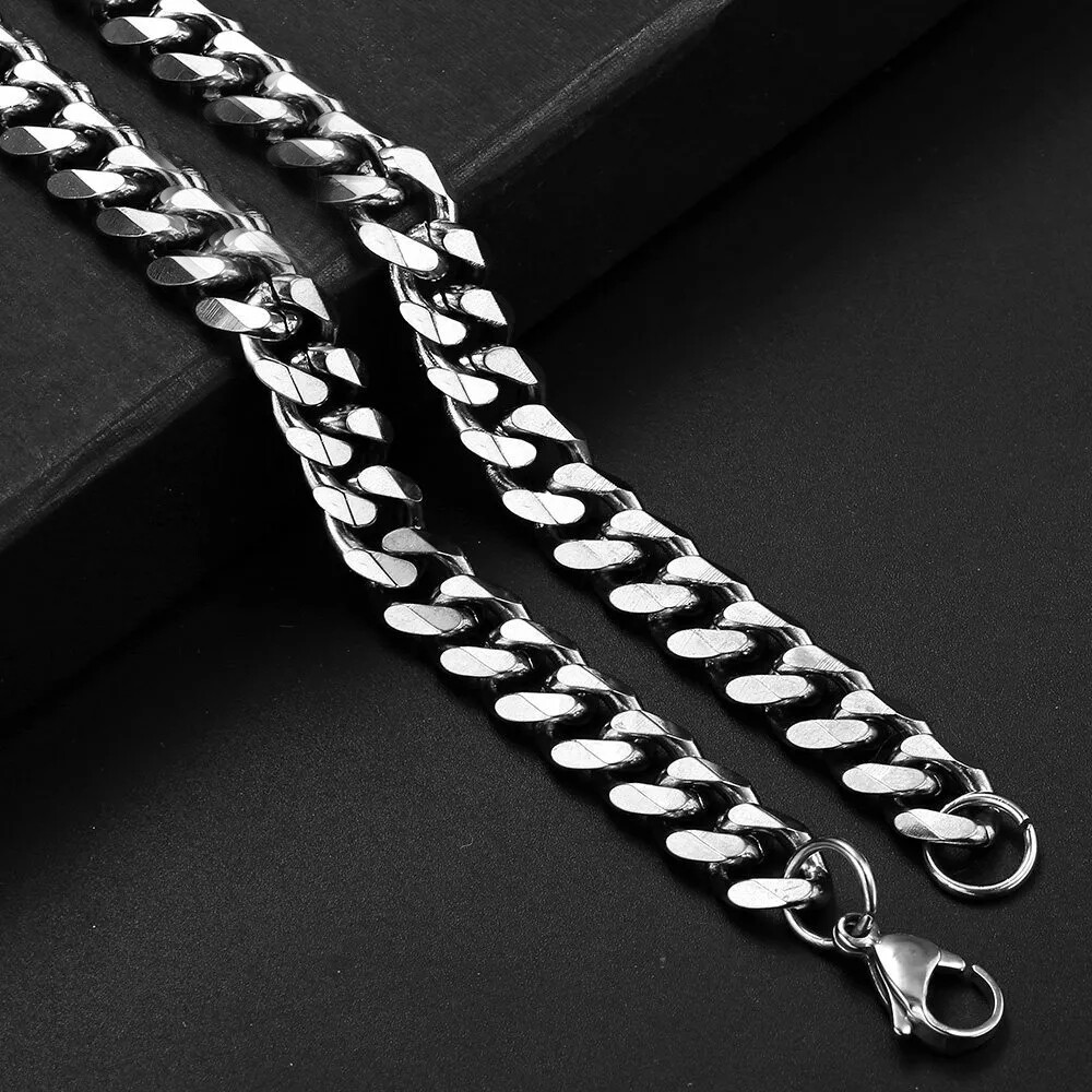 16-30" Stainless Steel Silver Chain Cuban Curb Necklace 3/5/7/9/11mm Womens Mens