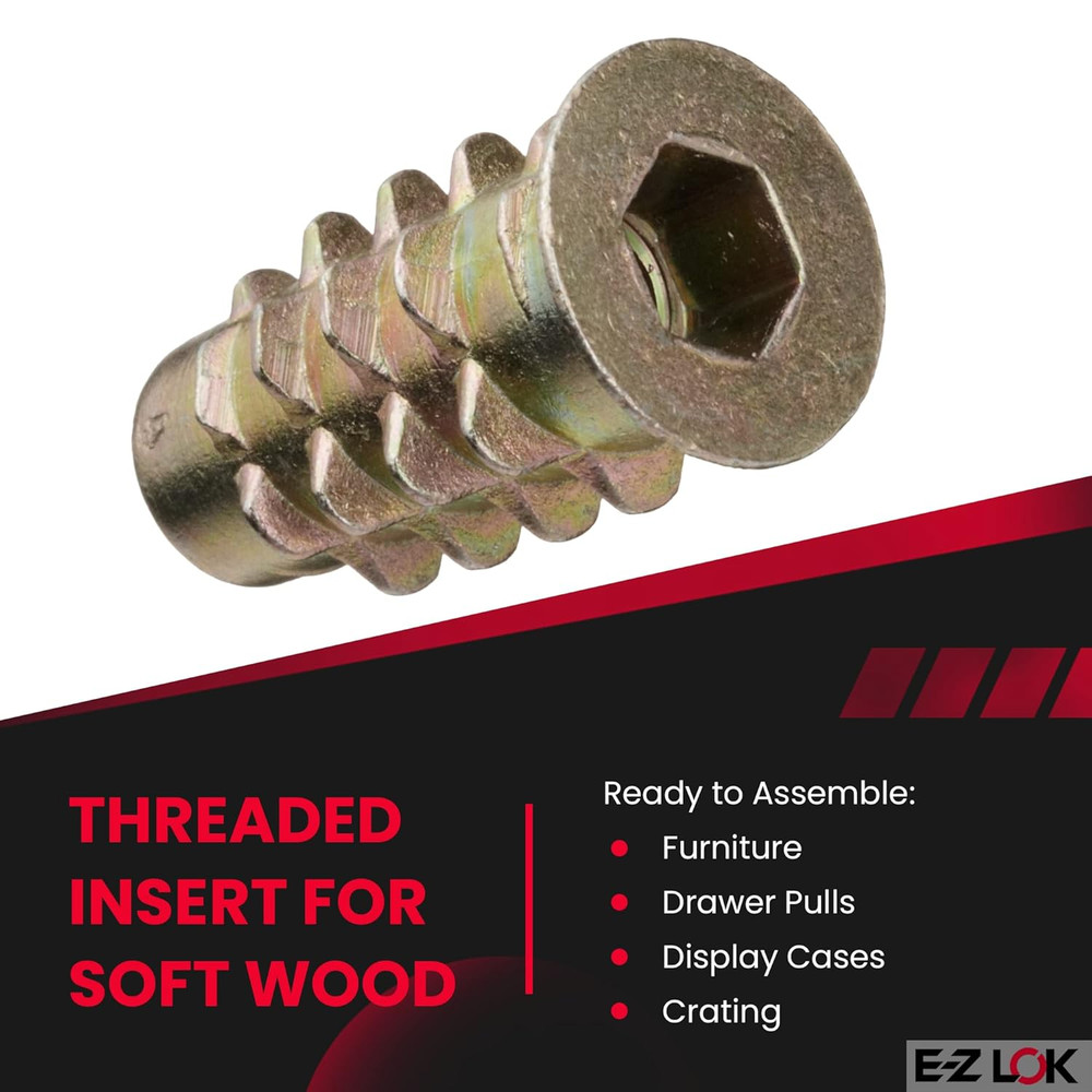 Threaded Insert for Soft Wood, Zinc Hex-Flanged Thread Inserts 10-32 Internal Th