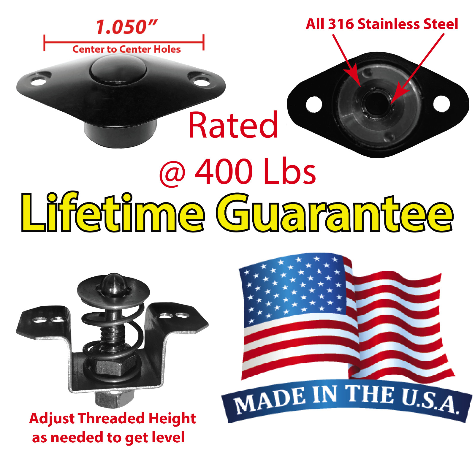 Push Button Dzus Fasteners  1.050" Spacing Hood Pins 5/16 Made In The USA