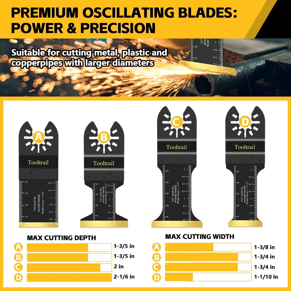 Tooltrail 30 PCS Titanium Oscillating Tool Blades Metal Cutting,Universal Multi