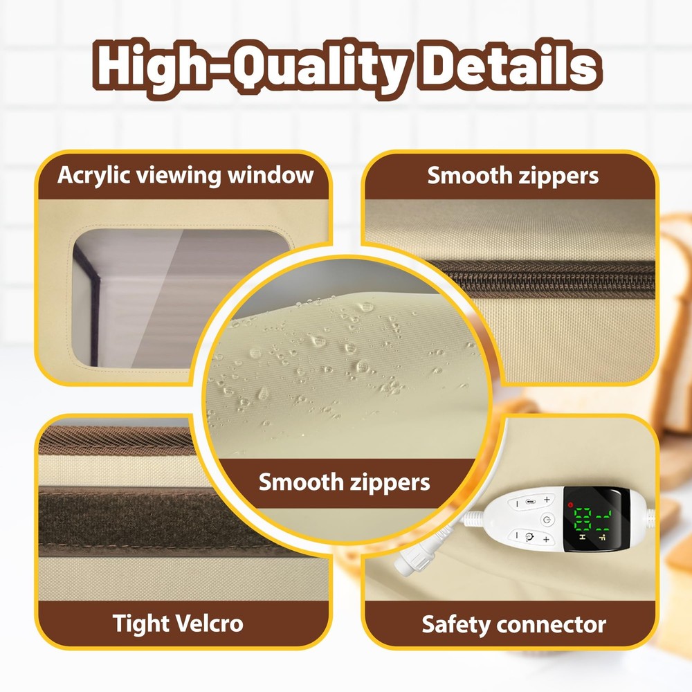 Foldable Bread Proofing with 3-Sided Even Heating, 68–131°F Precise Temp Cont...