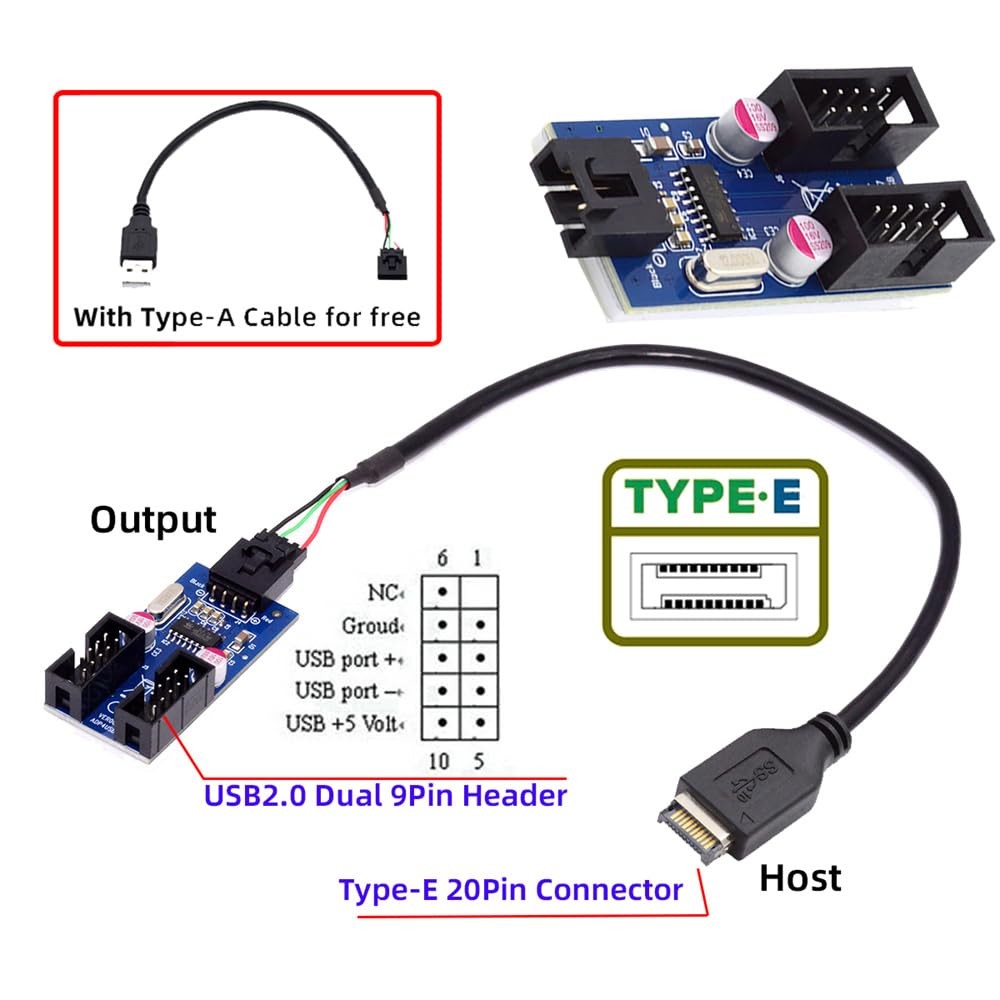 USB 3.1 TypeE Front Panel Header to 9pin Motherboard HUB Adapter Port Set