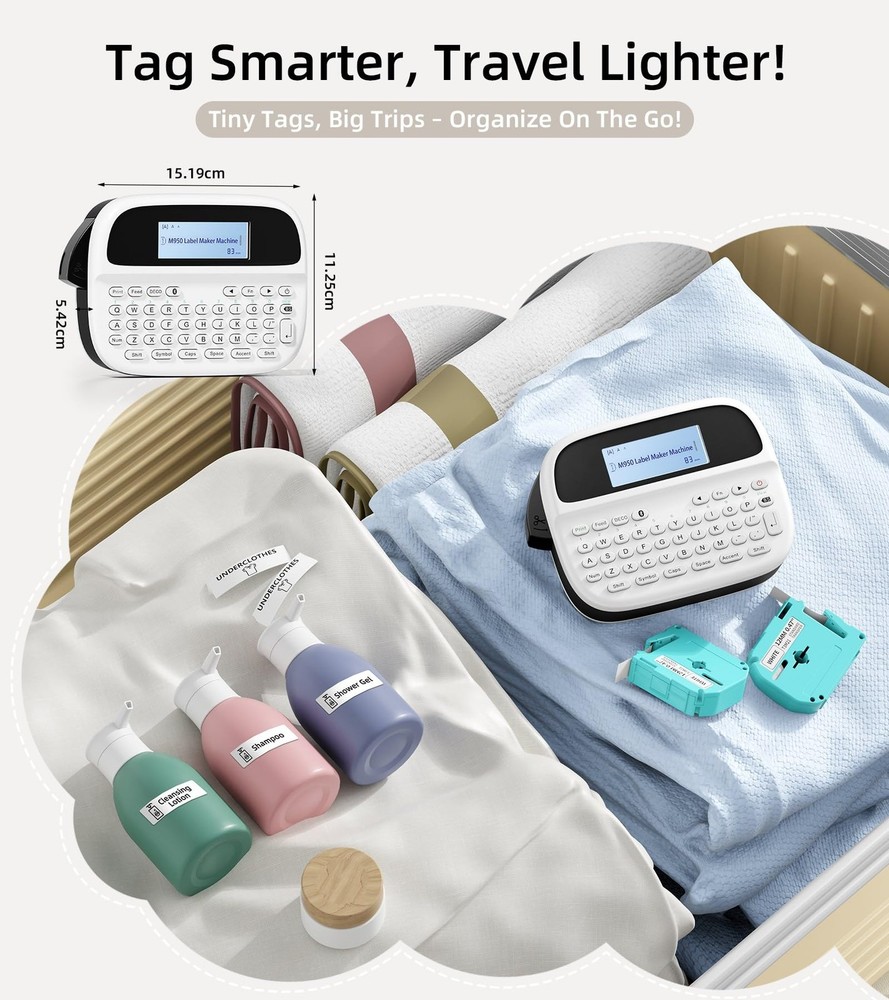 Label Maker Machine with-Tape, Rechargeable Label Maker Waterproof-Labels, Ba...