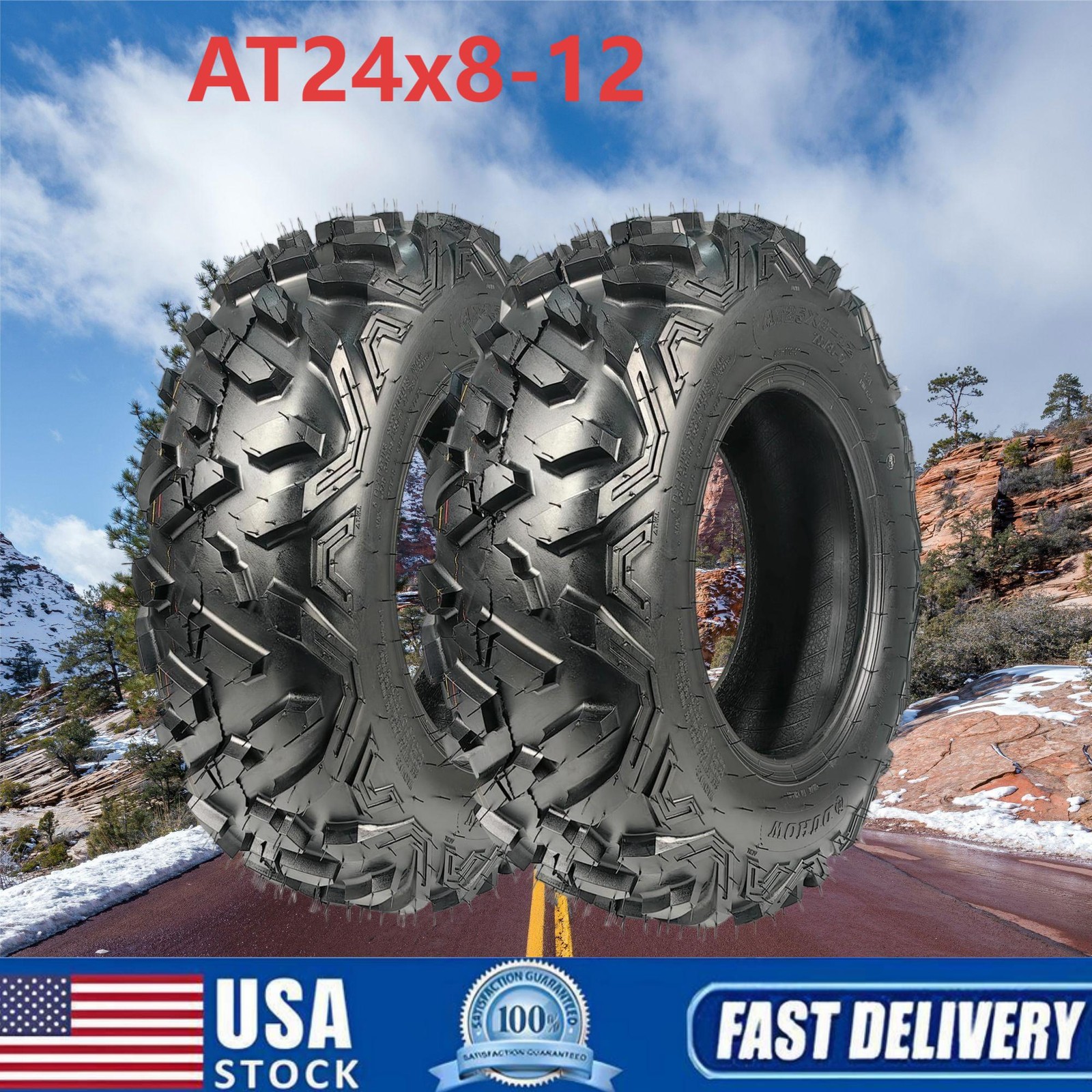 2 Pack 24x8-12 ATV Tires 6Ply 24x8x12 UTV Tires 24 8 12 All Terrain Heavy Duty