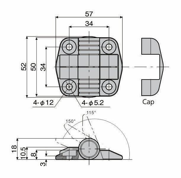 Position Control Hinge 150 Degree Detent, Replace Southco C6-8 10in.lbf