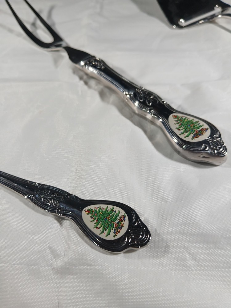 Spode Christmas Tree Serving Utensil Set 4 Piece Fork.knife.grader.cake Server