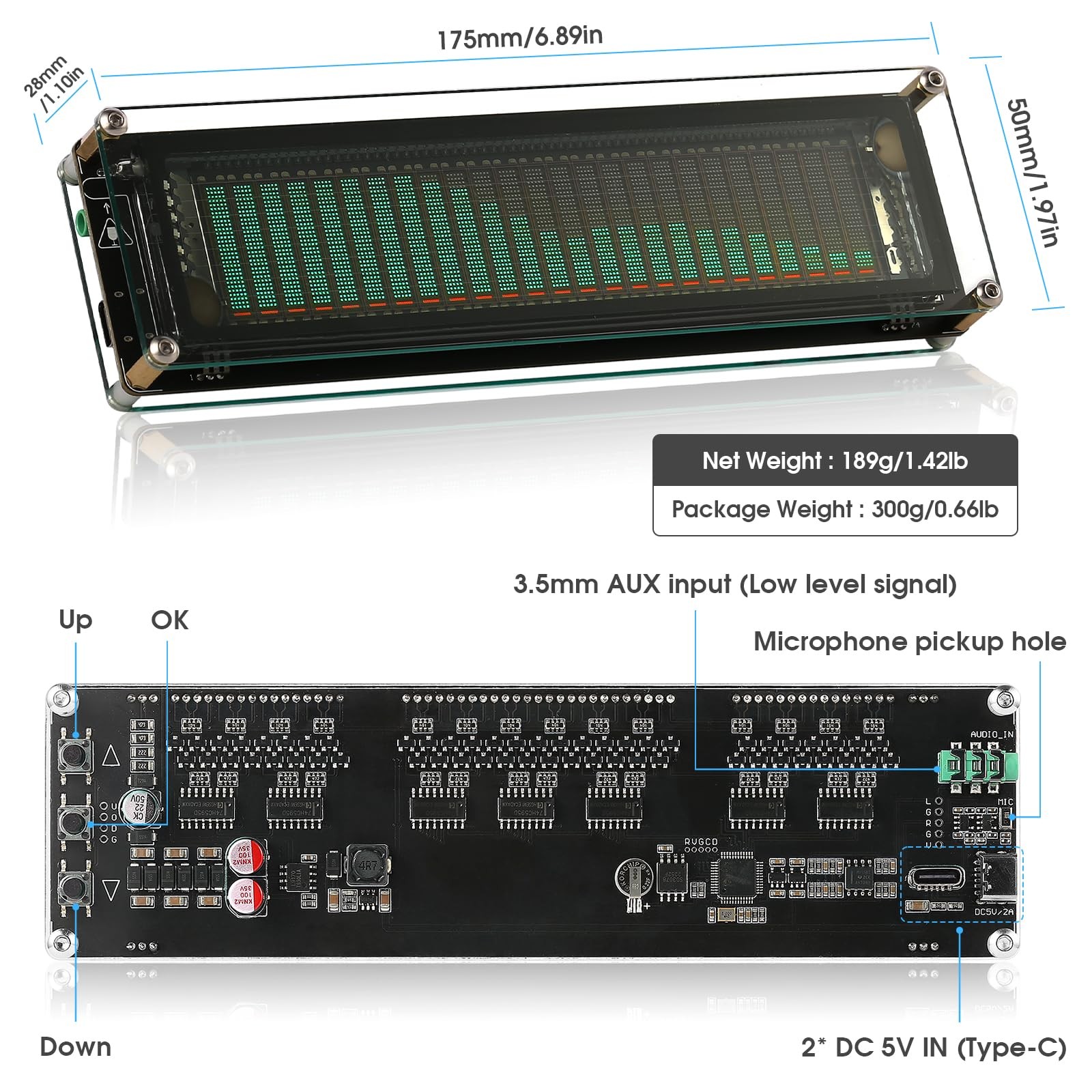 Nobsound AK2515 Pro Audio Spectrum Analyzer with VFD Display, MIC Input