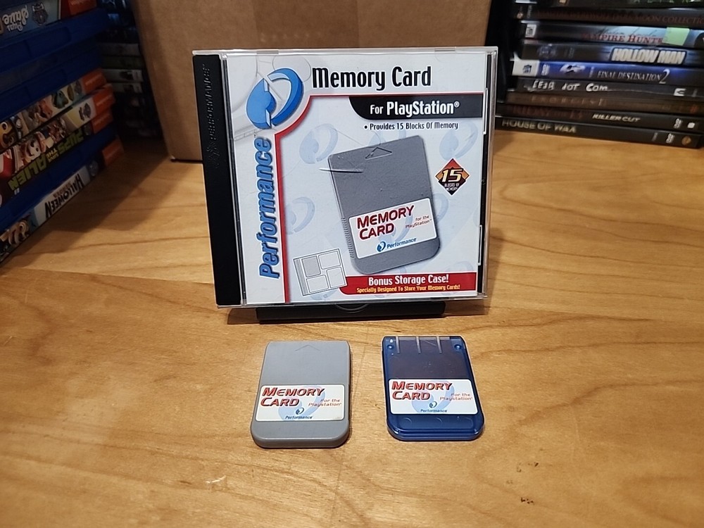 Performance Sony PlayStation 1 PS1 Memory Card Case + 2 Memory Cards
