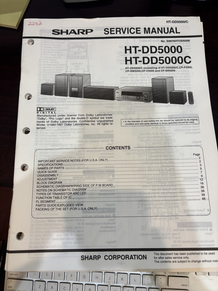 ORIG. SHARP HT-DD5000 HT-DD5000C HTDD5000 Repair & Service Manual *ORIGINAL*