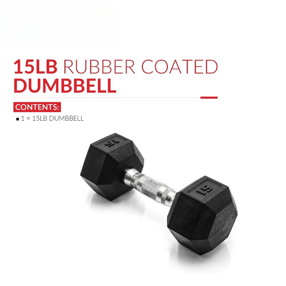 (2 pack) 15lb Rubber Hex Dumbbell, Single