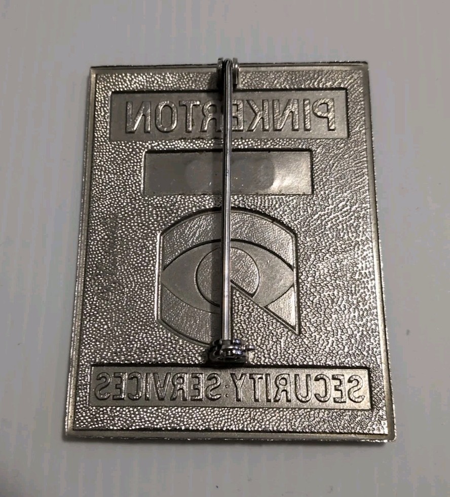 Pinkerton Secuirty Services Badge Obsolete Rectangular Silver Tone 5249