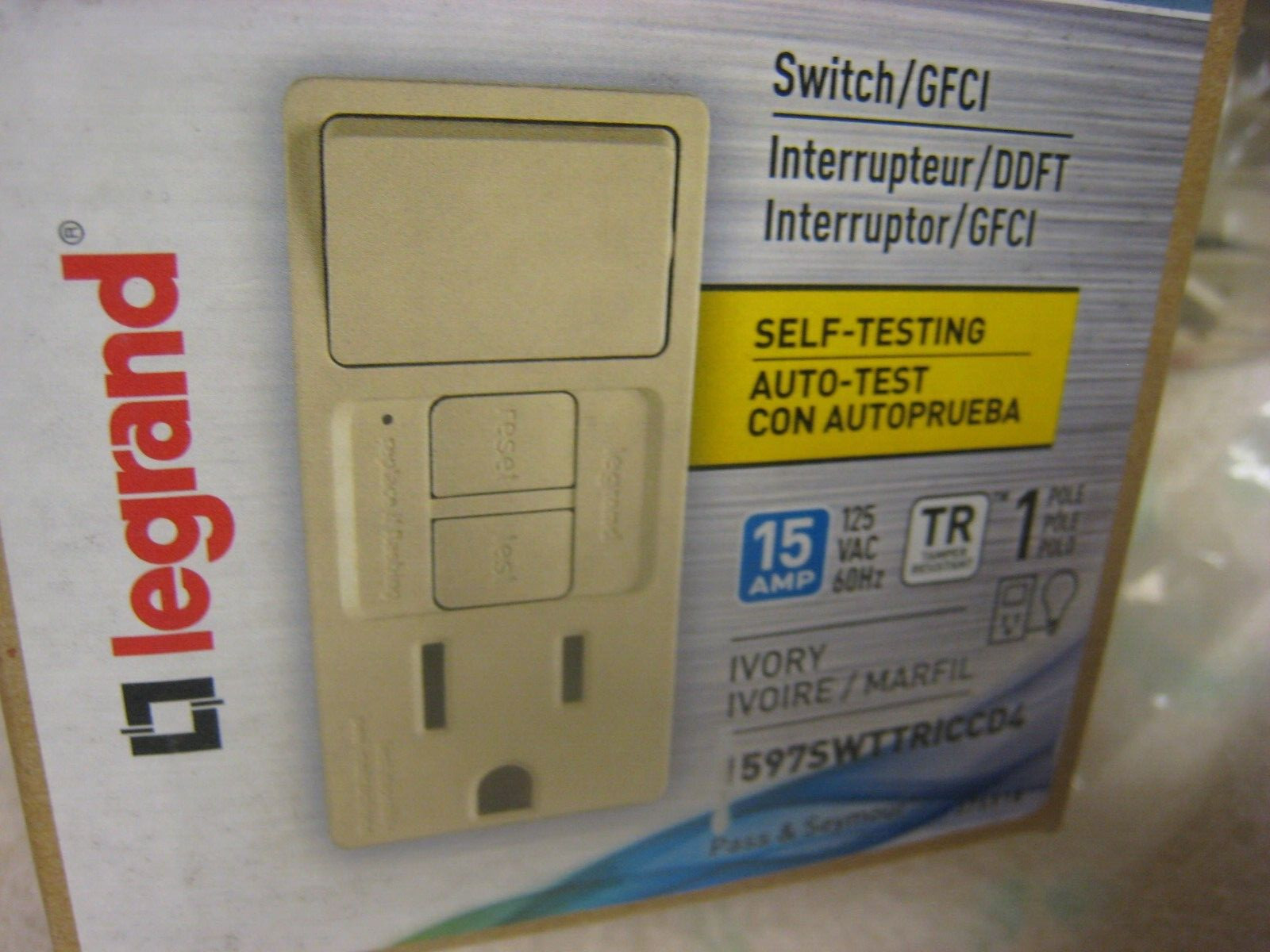 Legrand 1597SWTTRICCD4 Radiant GFCI Switch 15A, 125VAC, 60Hz, Single Pole, IVORY