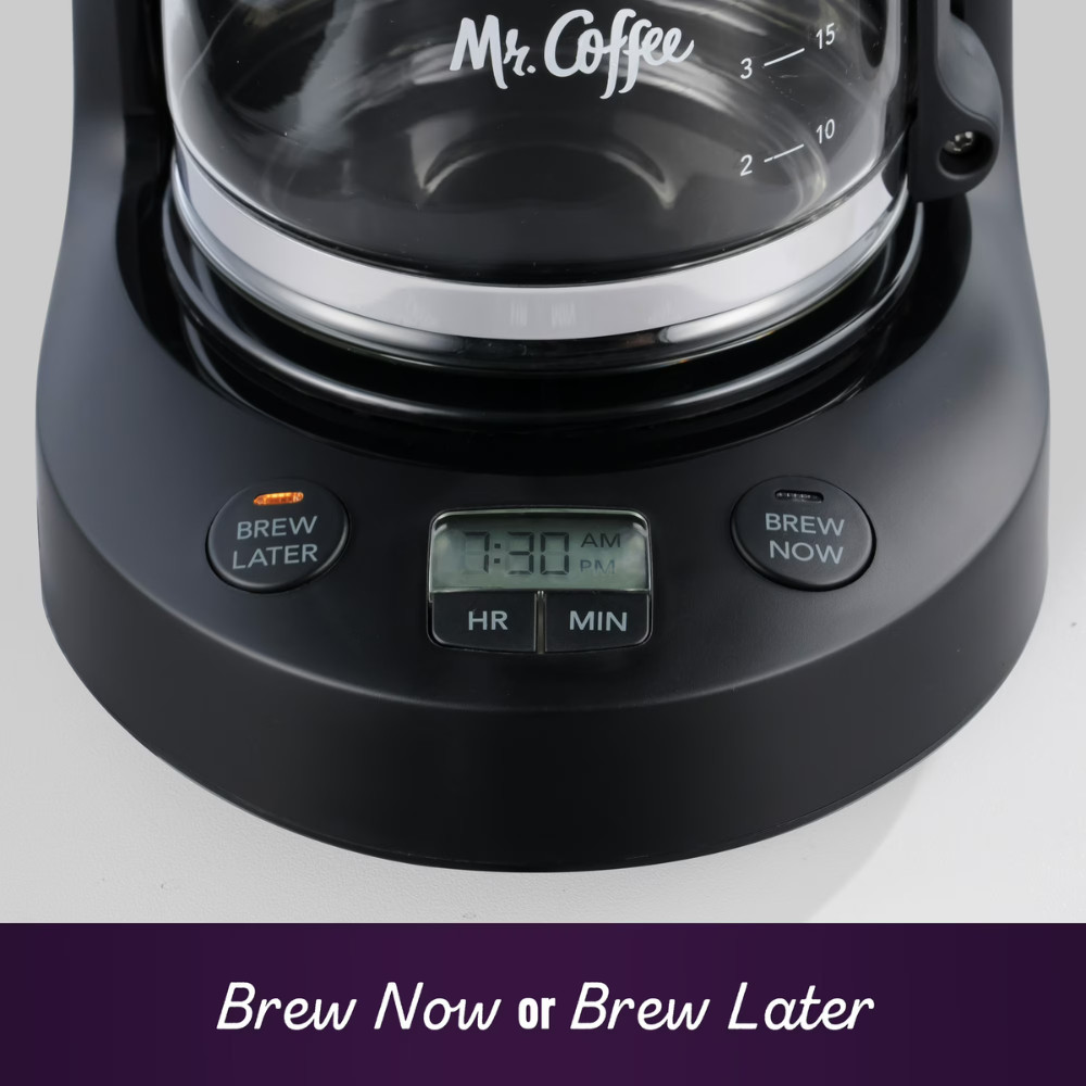Mr. Coffee 5-Cup Programmable Coffee Maker, Black Color, Small Drip Coffeemaker