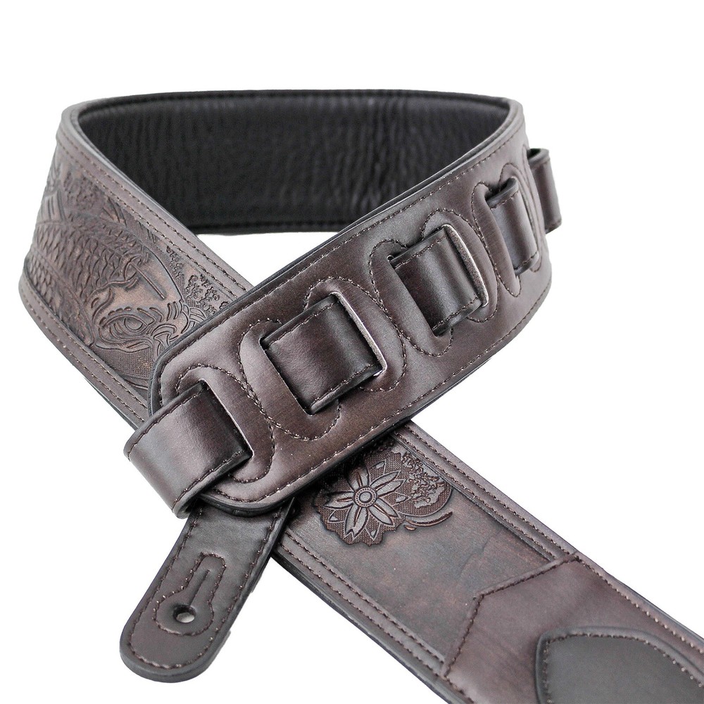 Walker & Williams LIE-14 Dark Brown Leather Padded Strap with Embossed Tooling