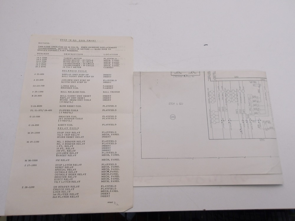 Williams: Stop 'N Go- Schematic & Coil Chart - NOS