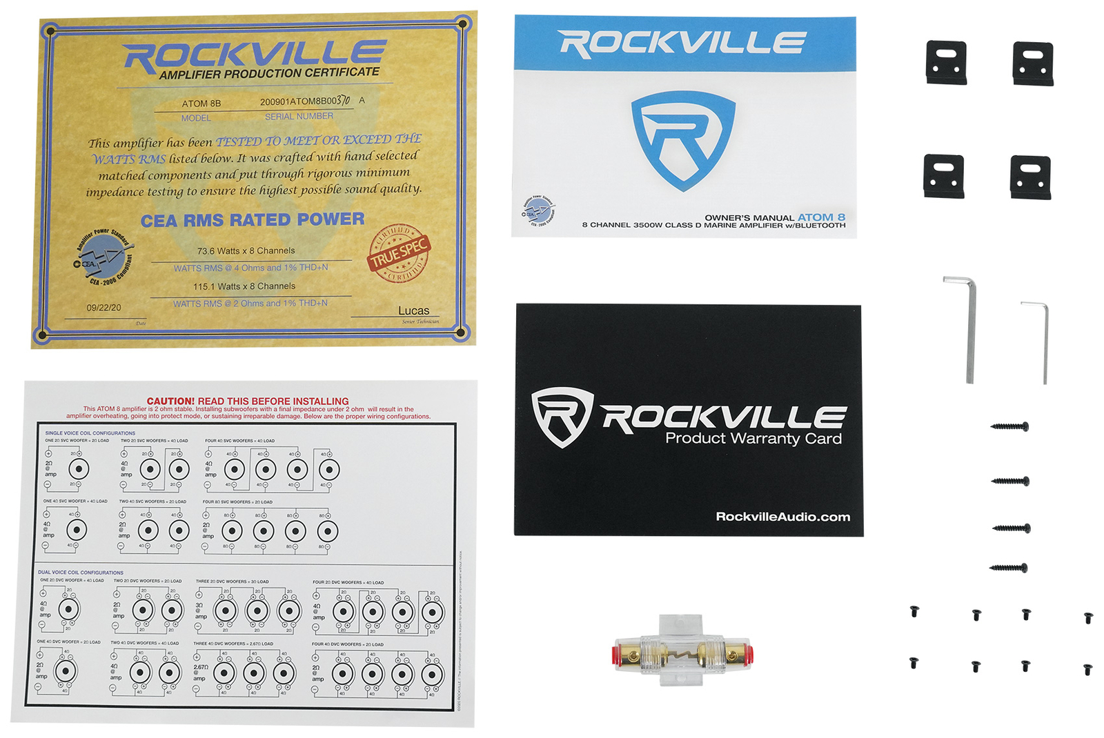 Rockville ATOM 8B 8 Channel 3500 Watt Marine/Boat Amplifier Amp w/Bluetooth