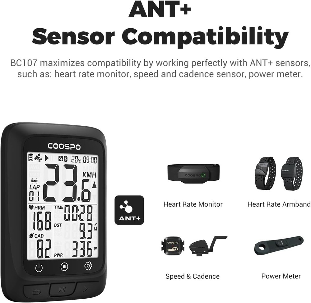 Bike Computer GPS Wireless, ANT+ Cycling Computer GPS with Bluetooth, Multifu...