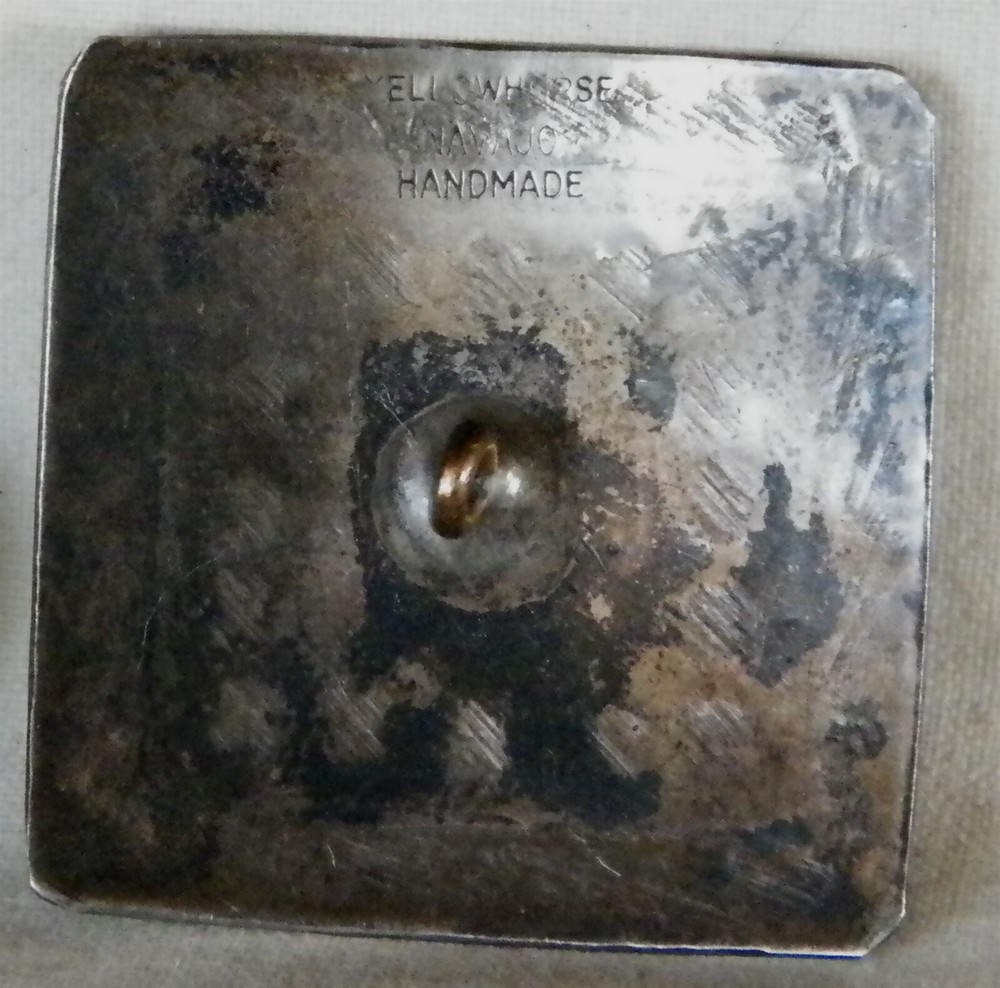 Bb YELLOWHORSE NAVAJO signed Old Handmade Silver BUTTON Square Extra Large!
