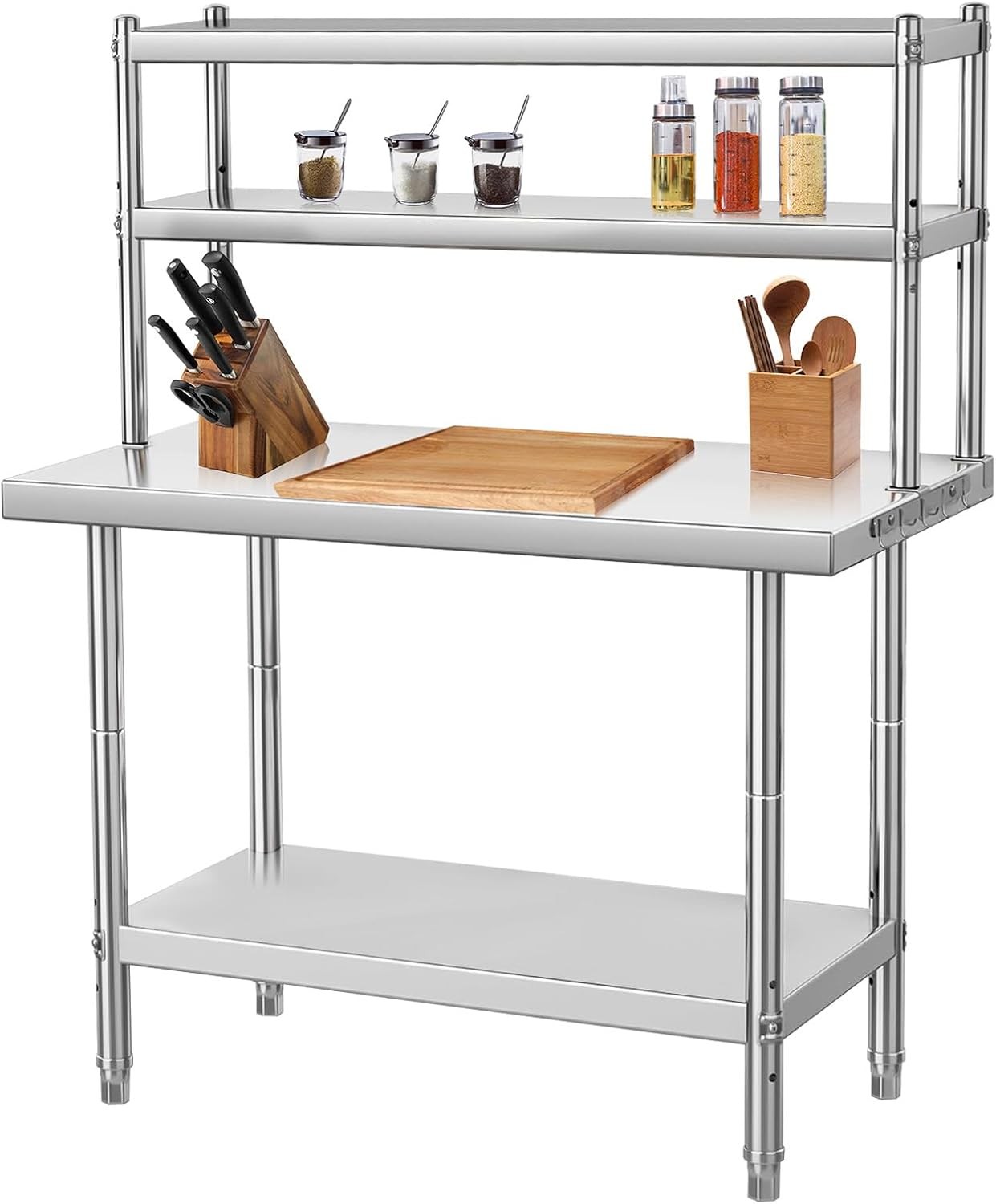 Stainless Steel Work Table with 2 Removable  Adjustable Upper&Lower Shelves