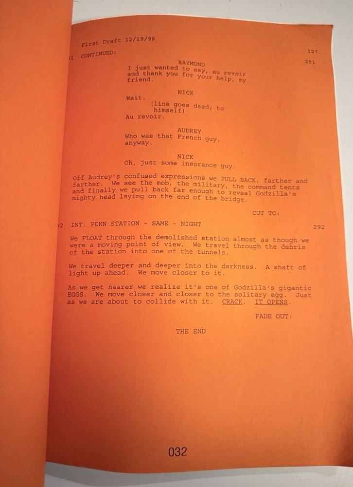 Godzilla Original Movie Script Screenplay Draft Cinephonic Ent. Unproduced