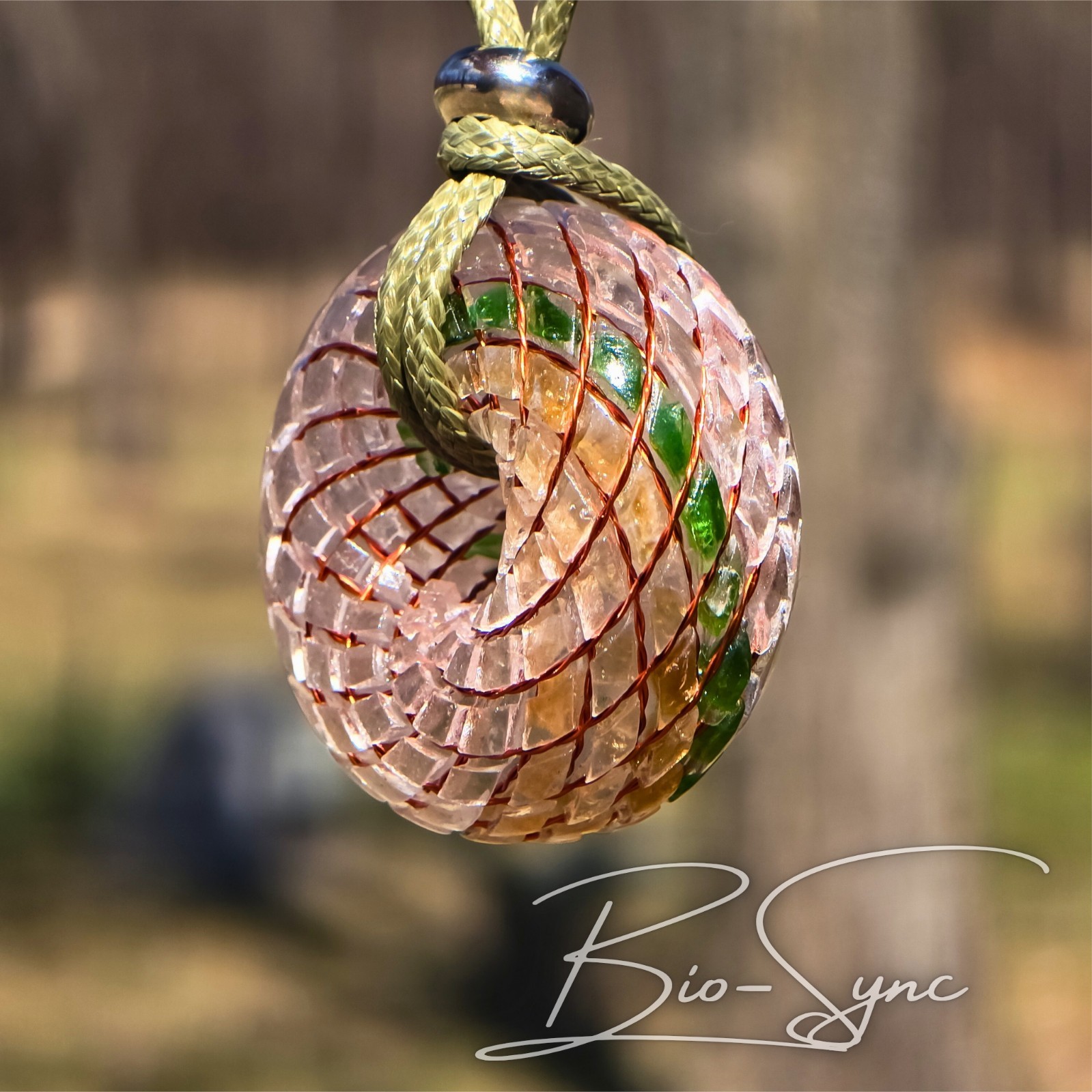 Phi Torus Vortex Energy Pendant— Citrine, Fire Opals, Rainbow Lattice Sunstone