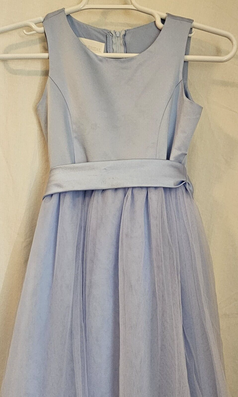 David’s Bridal Flower Girl Formal Dress Light Blue with Bow Youth Size 10 NEW
