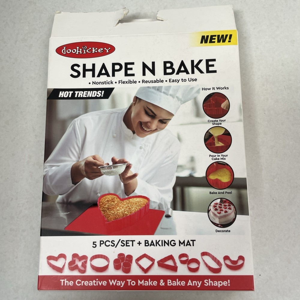 Doohickey SHAPE N BAKE 5-Piece Set and Baking Mat SILICONE Red Interlocking
