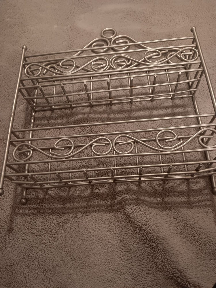 Silver Metal Wall Mounted 2-Tier Spice Rack Rectangular 12 Inch