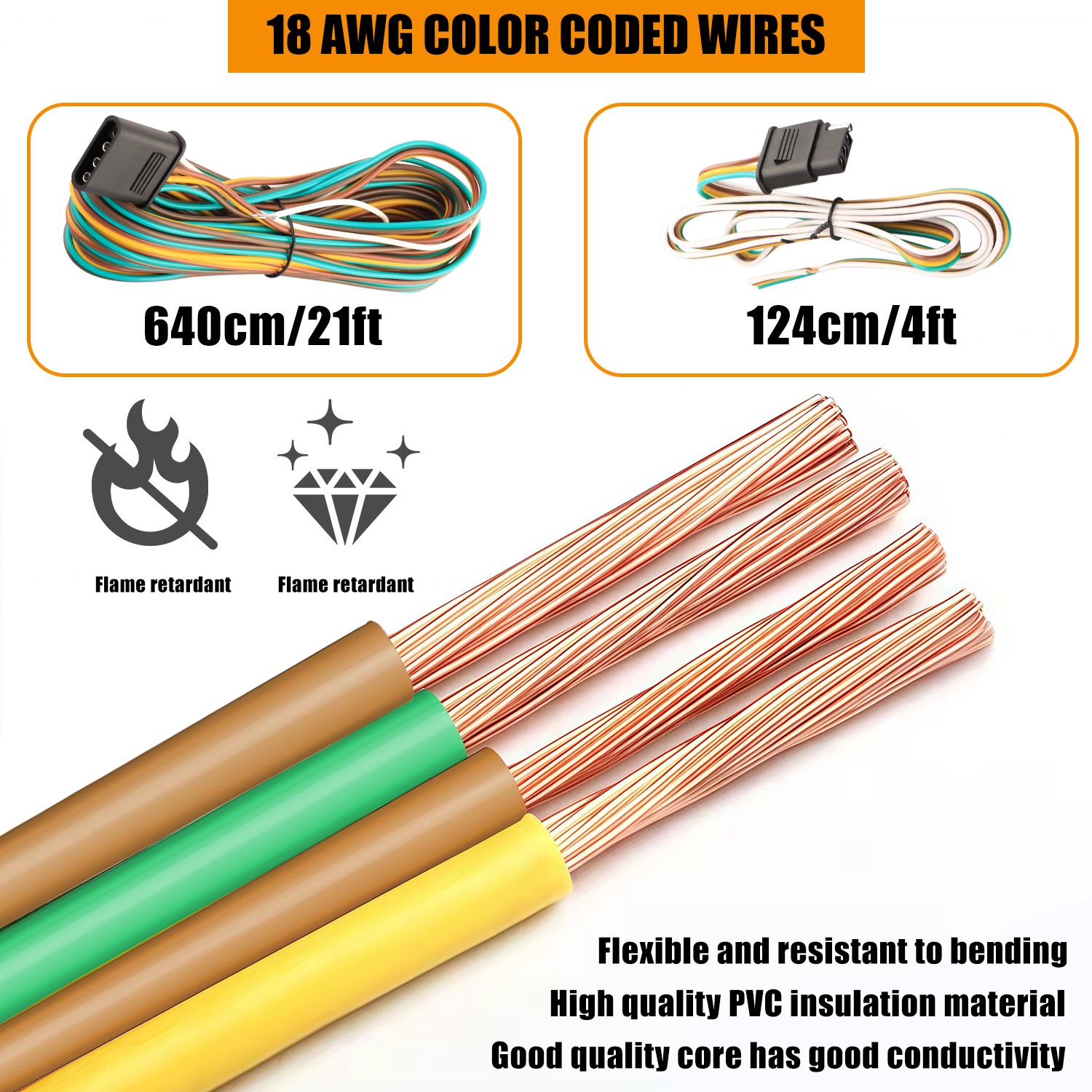 25' 4 Pin Flat Trailer Wiring Harness Kit Wishbone Style for Trailer Tail Lights